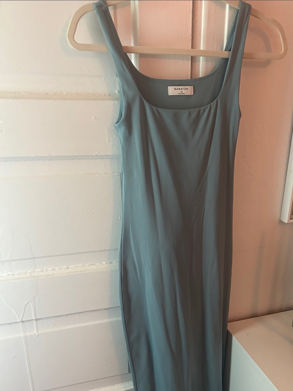 Babaton Dusty Blue Scoop Neck Midi Slip Dress